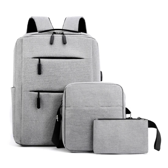 Promotion Wholesale 3 in 1 Set USB Backpack Laptop Bag Oxford Cloth Backpack Men′s Business School Computer Bag